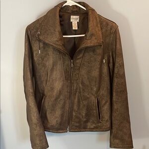 Chicos brown metallic 100% genuine leather Jacket size 1  (medium 8/10)